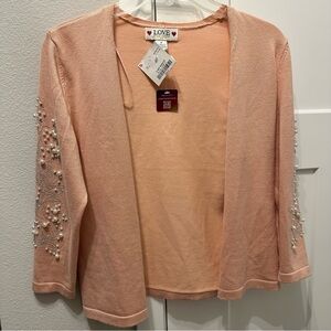 NWT LOVE Pink Peach Pearl-Embellished Open Cardigan size S